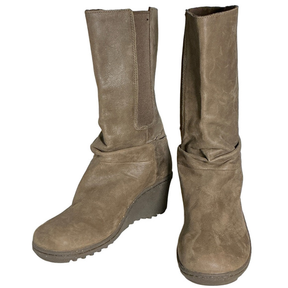 Keen Shoes - KEEN Taupe Leather Wedge Mid-Calf Boots – Size 8.5 / 39